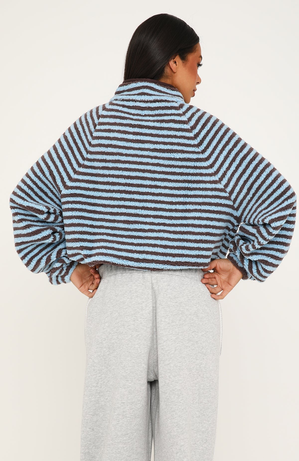 Everything Moves Forward Fleece Zip Front Sweater Blue Stripe view 4