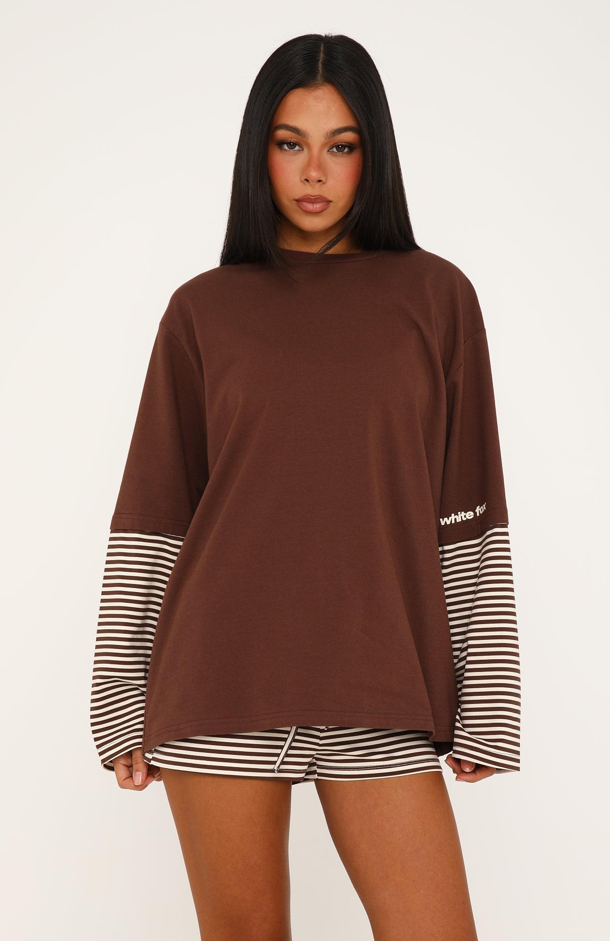 Let's Take Our Time Long Sleeve Layered Tee Chocolate view 3