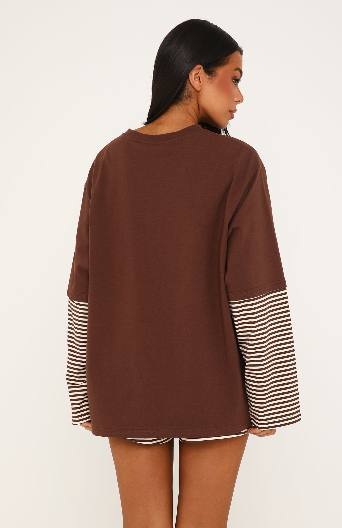 Let's Take Our Time Long Sleeve Layered Tee Chocolate view 4