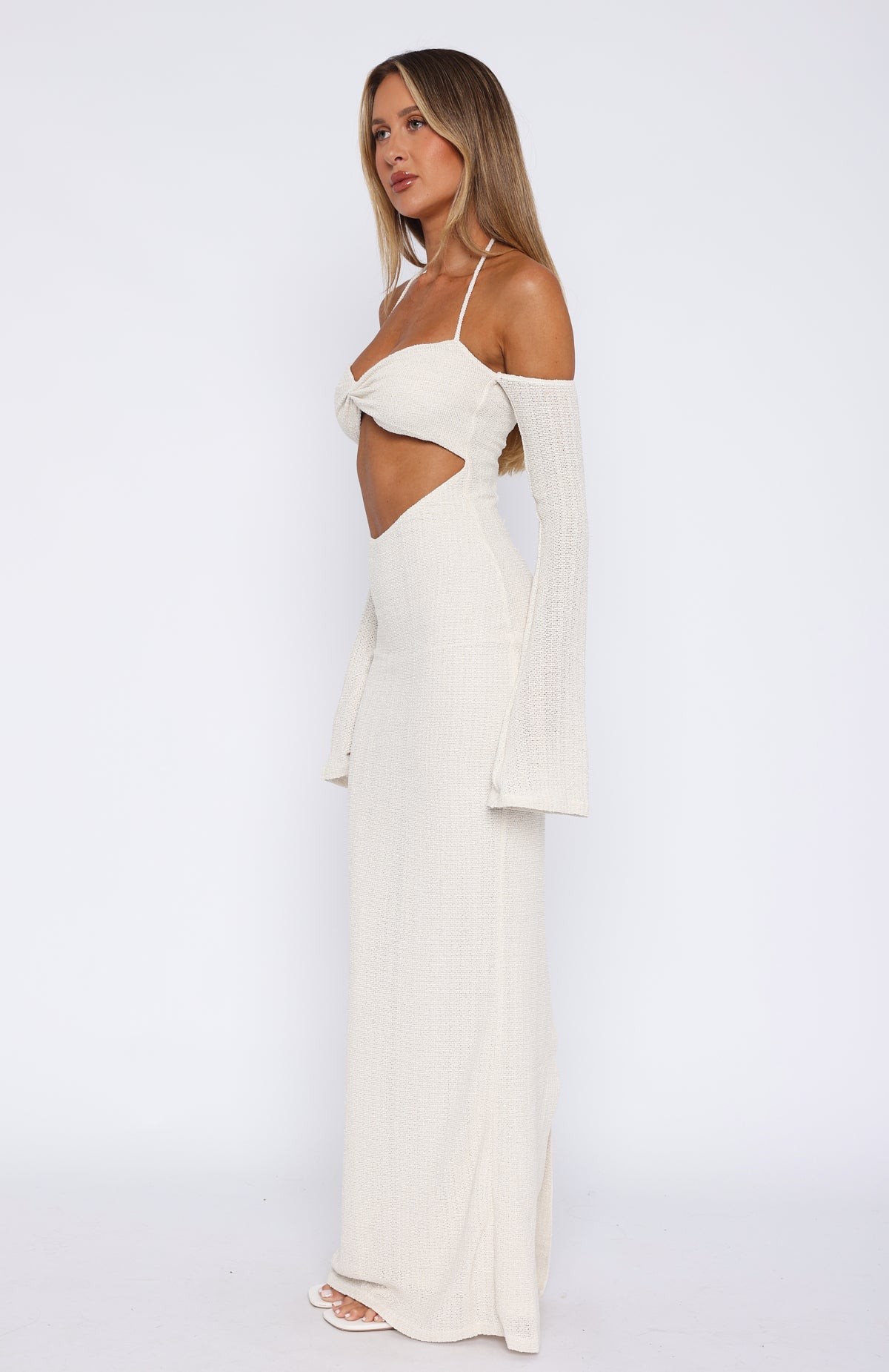 To The Beach Long Sleeve Maxi Dress Cream view 3